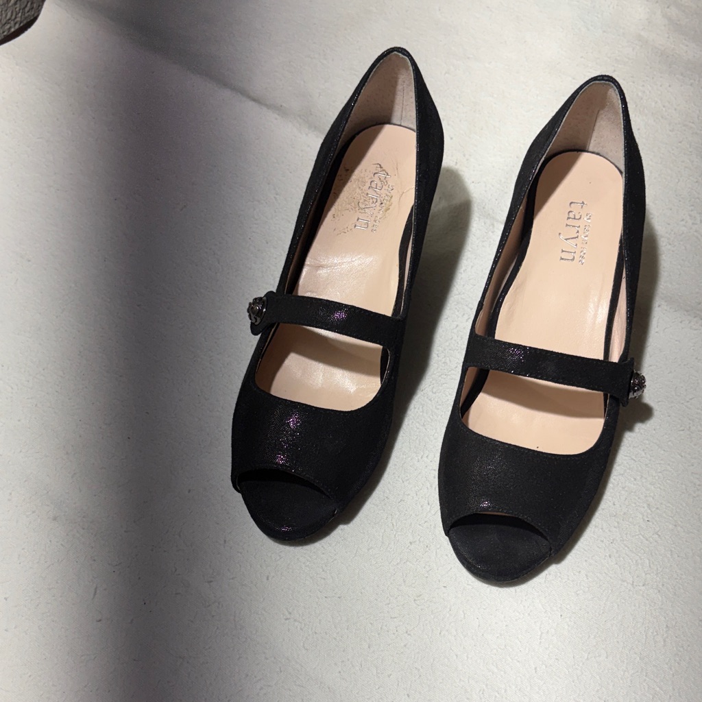 Taryn Rose Black Mary Jane Peep-Toe Heels